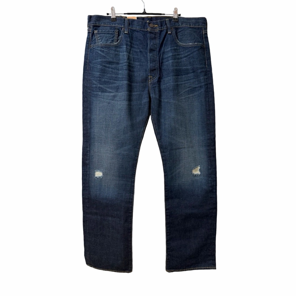 Levis Mens 501 Original Straight Leg Jeans 38x32 Dark Wash Button Fly Distressed